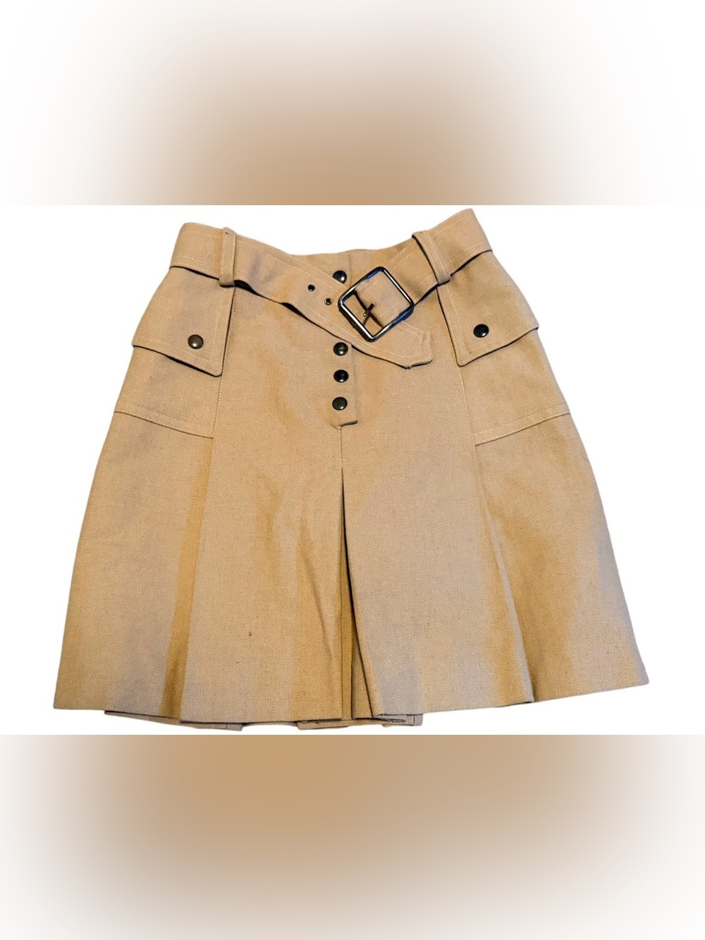 Vintage Norbert Nel Classic Tan Skirt with Belted Waist and Button Snaps Size OS
